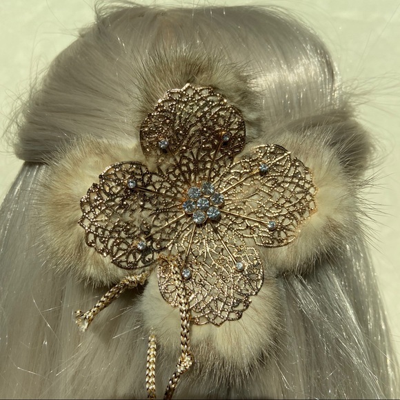 Handmade Real Mink Fur Brooch Hair Clip